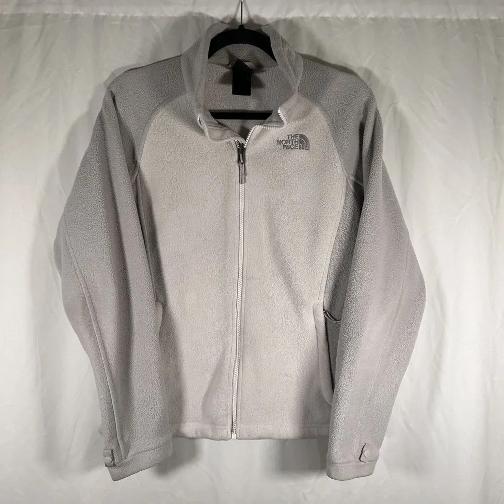 North Face Jacket Women's Medium White Full Zip Fleece Silver Rear Logo
